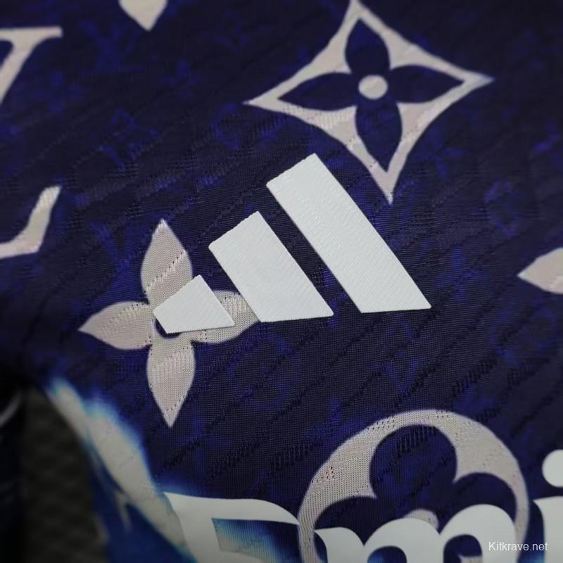 Player Version 25/26 Real Madrid Blue with Louis Vuitton Monogram Pattern Jersey