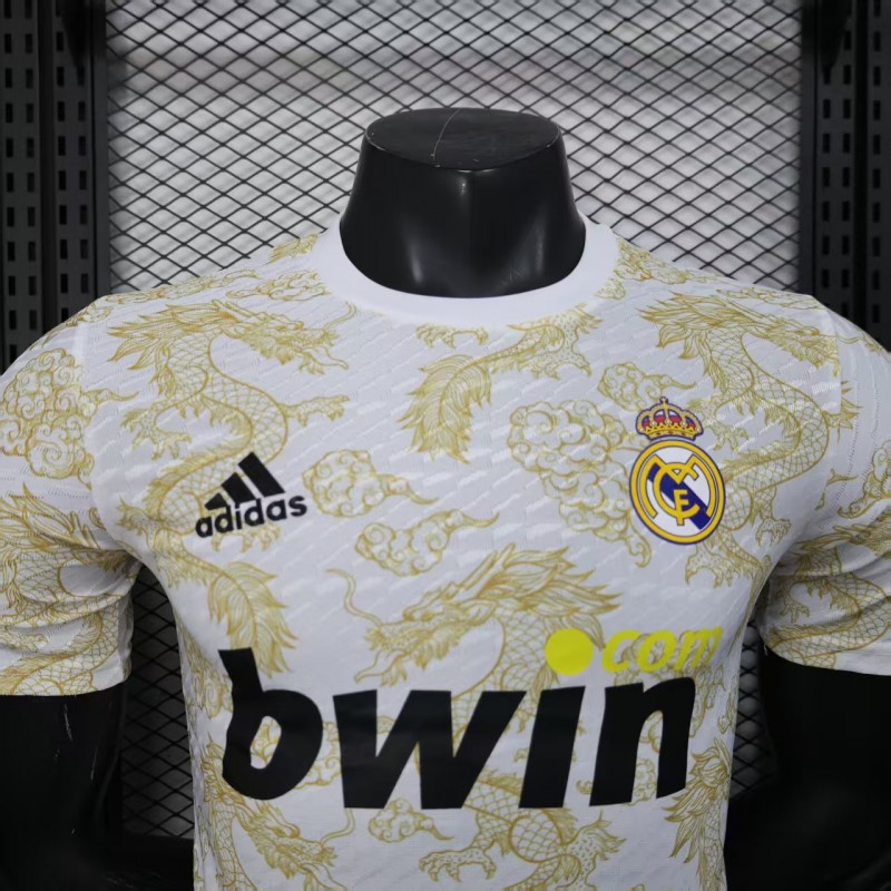 Player Version 25/26 Real Madrid White with Golden Dragon Pattern Jersey