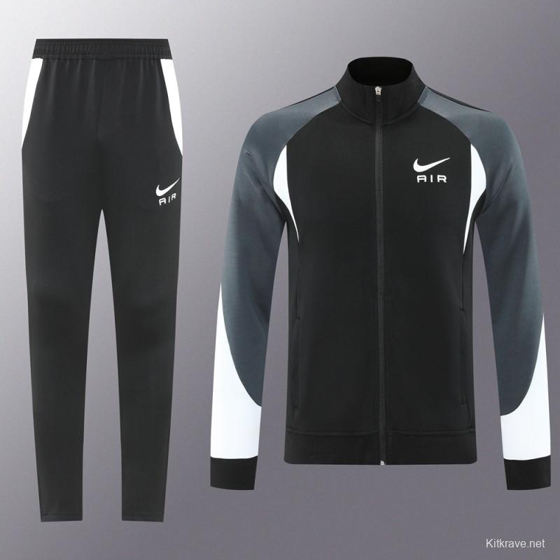 2025 Nike Air Black Tracksuit Set with Gray and White Accents Full Zipper Jacket + Long Pants