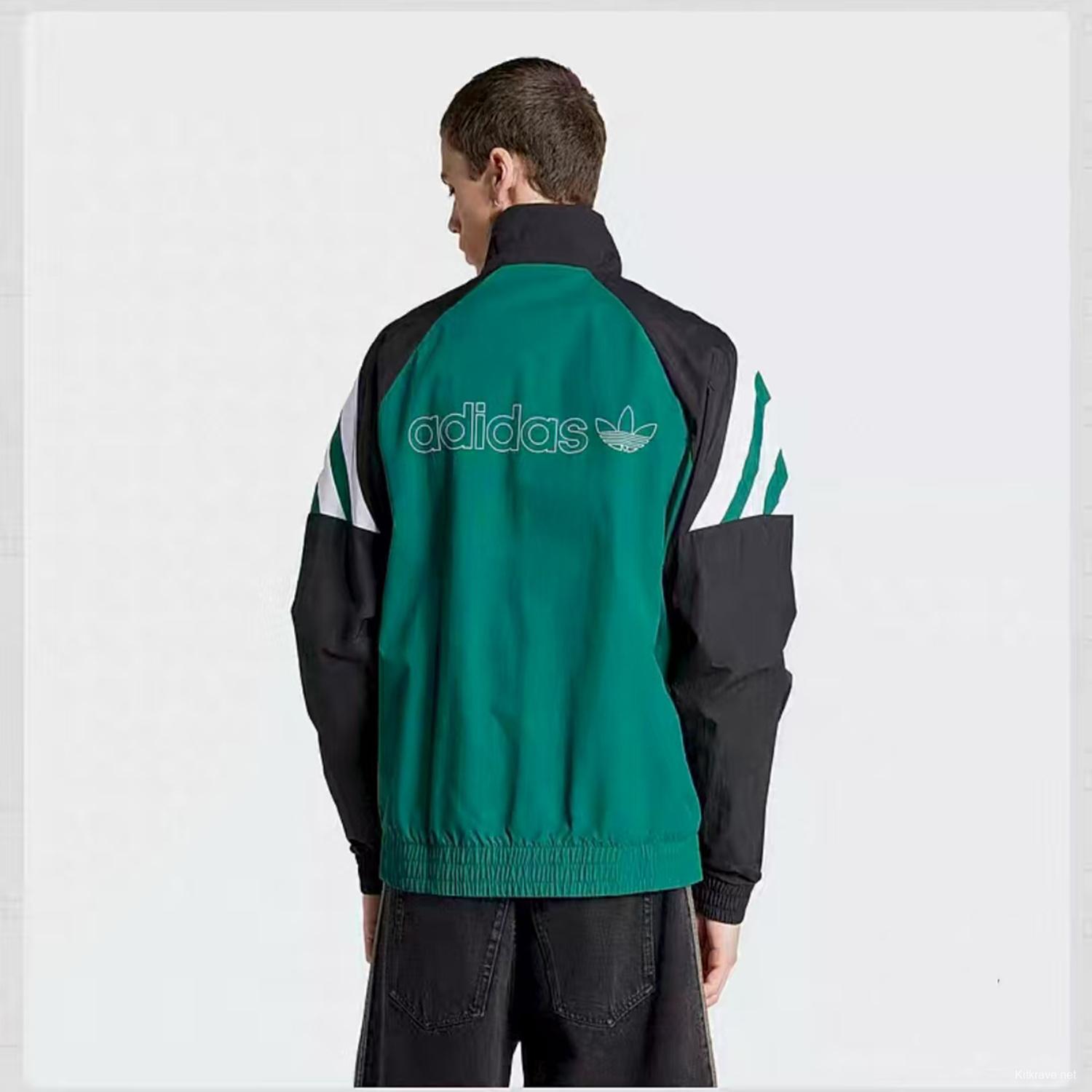 2025 Adidas Green/White/Black Full Zipper Windbreaker