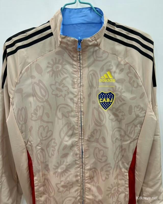 25/26 Boca Juniors Light Blue/Beige with Floral Pattern Reversible Windbreaker