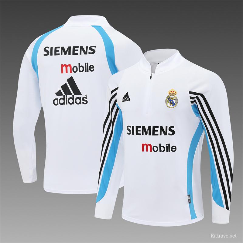 Retro 03/04 Real Madrid White Half Zipper Jacket