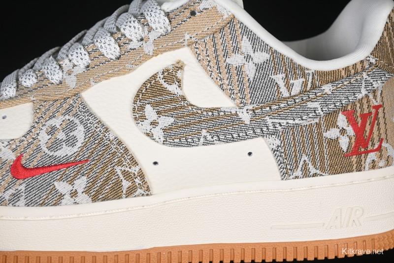 Nike Air Force 1 '07 Low LV Collaboration Grey Brown Floral Canvas Casual Sneakers - DF0188-076