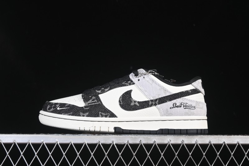 Nike SB Dunk Low LV Collaboration Black Grey Denim Custom Low-Top Casual Skate Shoes - SC0601-473