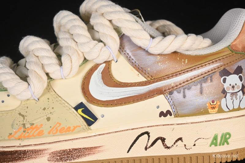 Nike Air Force 1 '07 Low Milk Coffee Bear Hand-Drawn Doodle Casual Sneakers - XL2321-666
