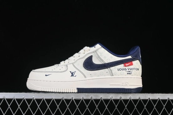 Nike Air Force 1 '07 Low LV Collaboration Print Light Blue Swoosh Casual Sneakers - MZ9588-817