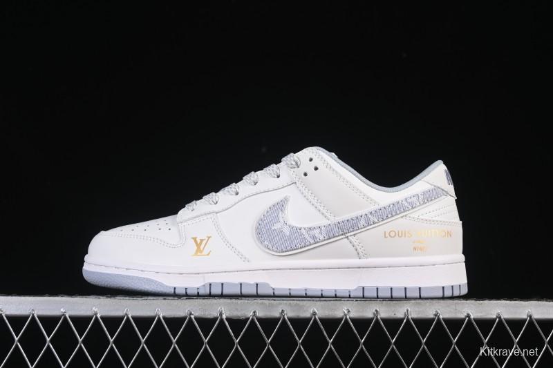 Nike SB Dunk Low LV Collaboration Grey Denim Hook Anniversary High-End Custom Low-Top Casual Skate Shoes CS1688-126