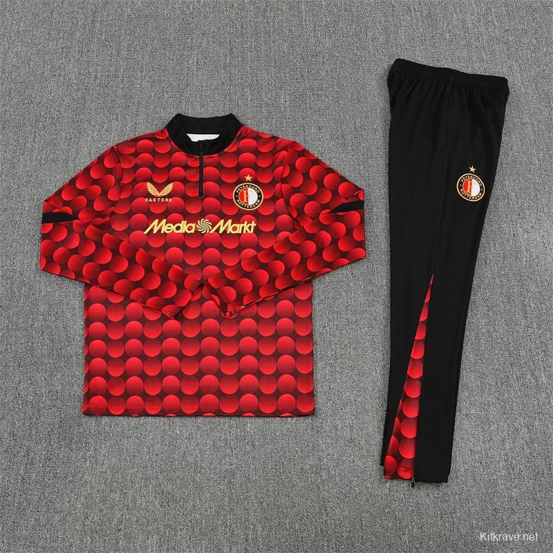 25/26 Feyenoord Red Black Camouflage Half Zipper Jacket+Long Pants