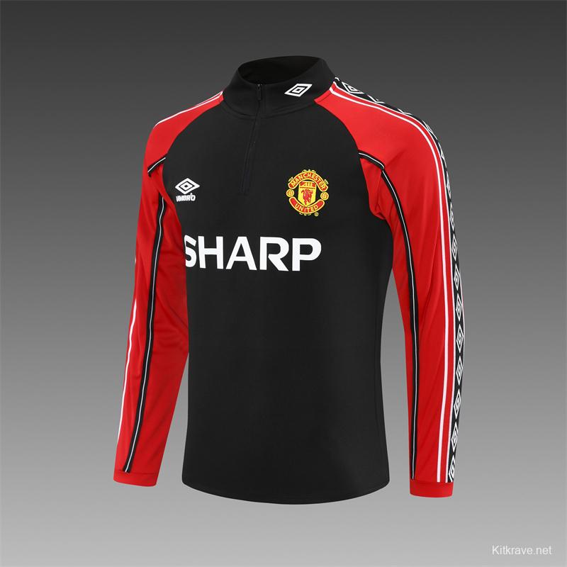 Retro 98/99 Manchester United Black Half Zipper Jacket+Long Pants