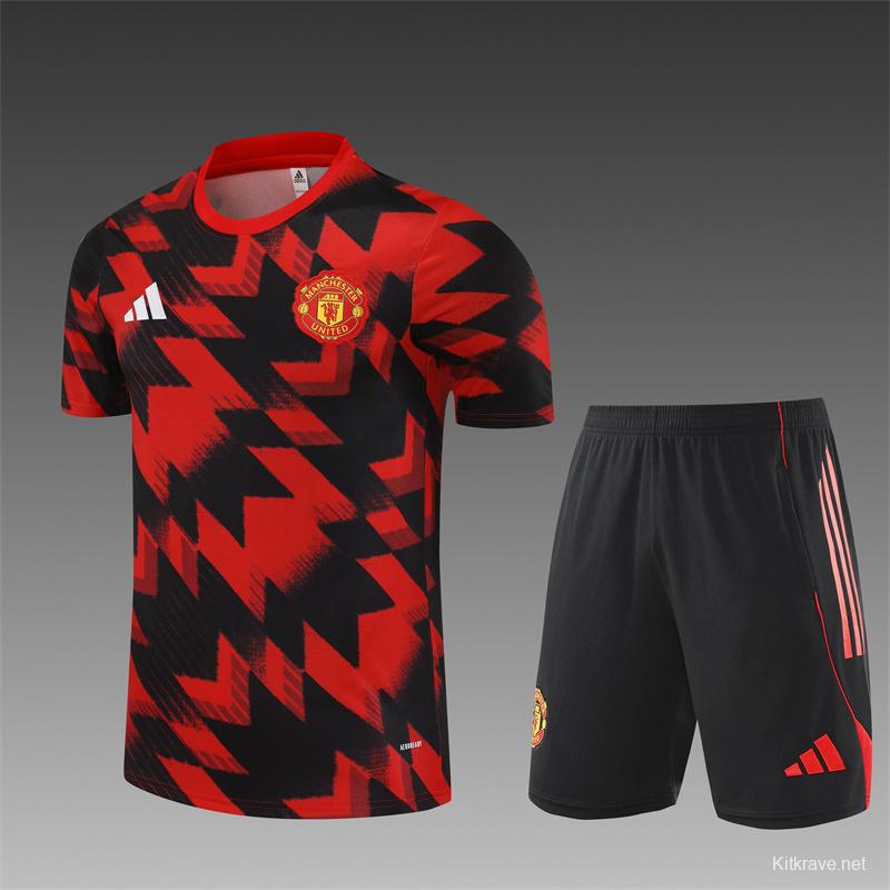 25/26 Manchester United Red Black Camouflage Short Sleeve Jersey+Shorts with XS