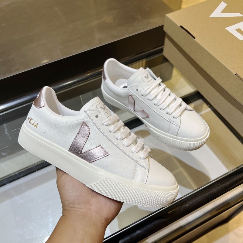 VEJA Classic White Sneakers V Logo Lace-Up Retro Flat Thick Sole Casual Sports Shoes - LY00220/LY00230
