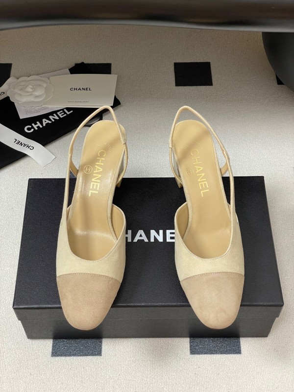 Chanel Sling-back Two-tone Suede Slingback Sandals Flat/Heeled - KFY00280