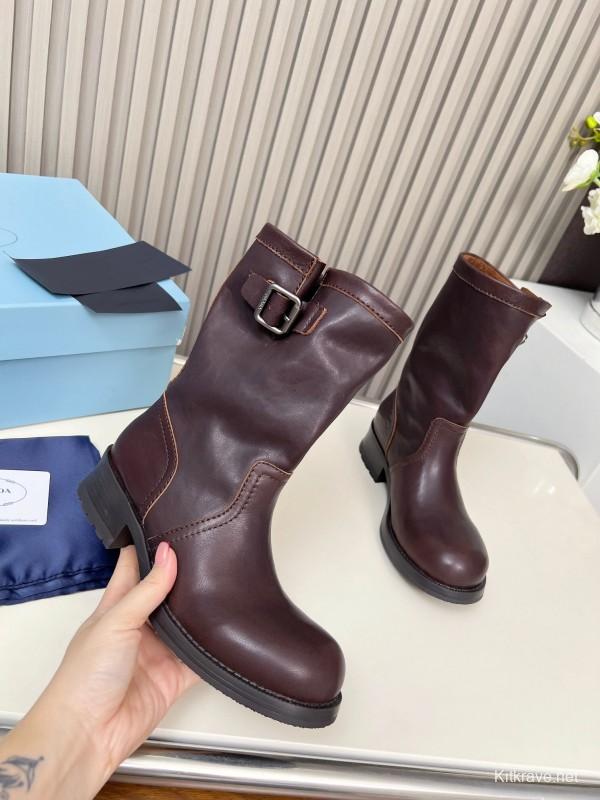 Prada 2025 SS Retro Martin Boots Motorcycle Boots - LY00350