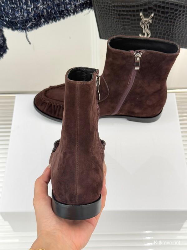 Saint Laurent YSL Letter Loaf Short Boots with Pleated Edges - KFY00430