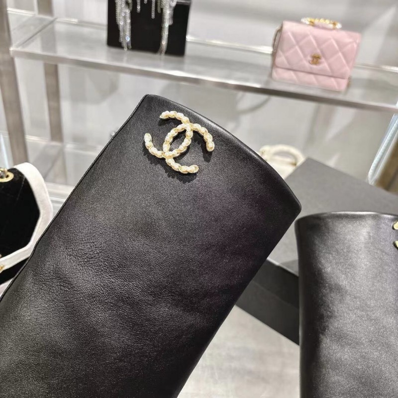 Chanel 2025/SS Autumn Winter Runway Turn-Cuff Block Heel Straight Tube Boots Classic Color Block - LY00510