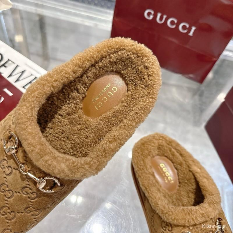 Gucci 2025 SS Autumn Winter New Suede Leather Horsebit Detail Women Wool Loafers - LY00260