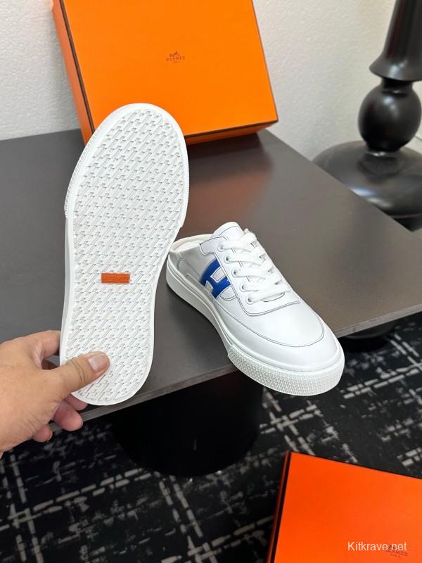 Hermès Deep Series Couple's White Sneakers Casual Skate Shoes - AS00320
