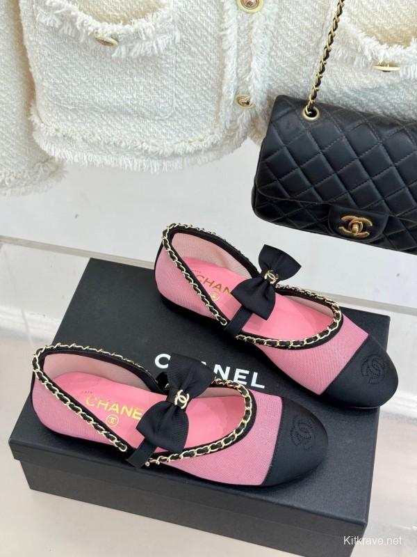 Chanel 2025 SS Hollow Chain Bow Mary Jane Shoes - KFY00290/KFY00300