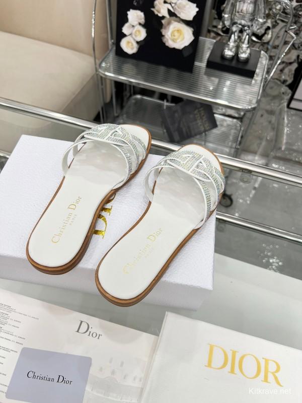 Dior D-Lane Sandals Hollow-out Flat Sandals with Gold Embellishment - LY00220/LY00260