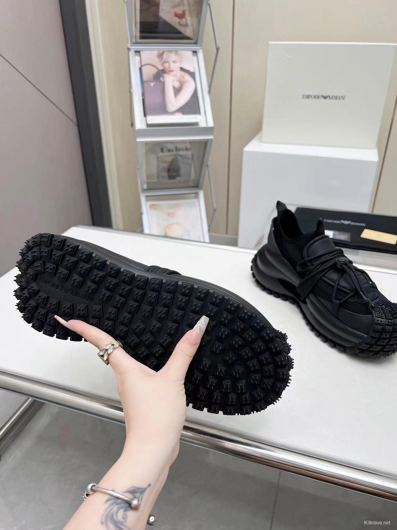 Armani 2025/SS Men's Sneakers with Tire Sole and Drawstring Design - LY00420