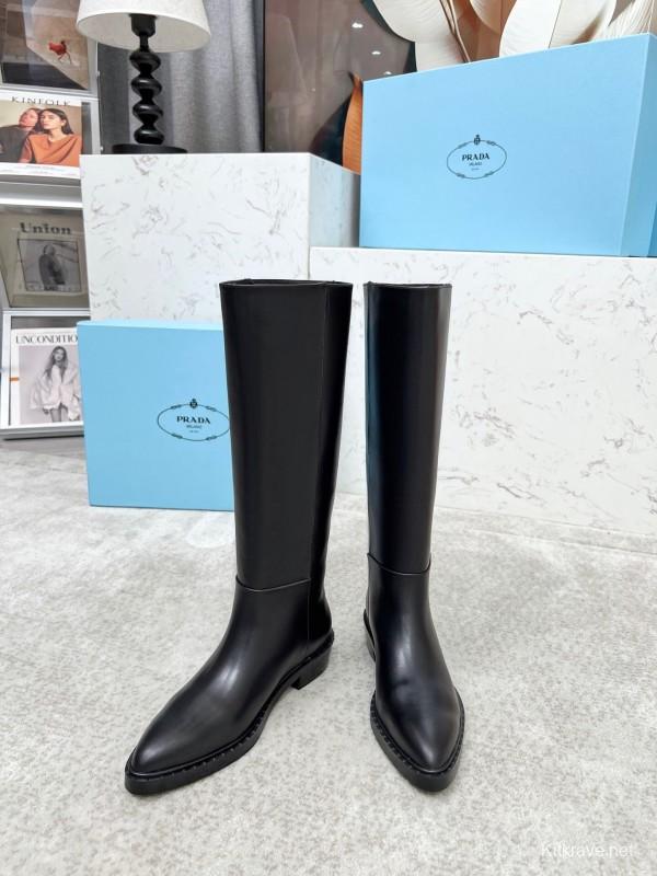 Prada Classic Triangle Logo Pointed Toe Boots - LY00400