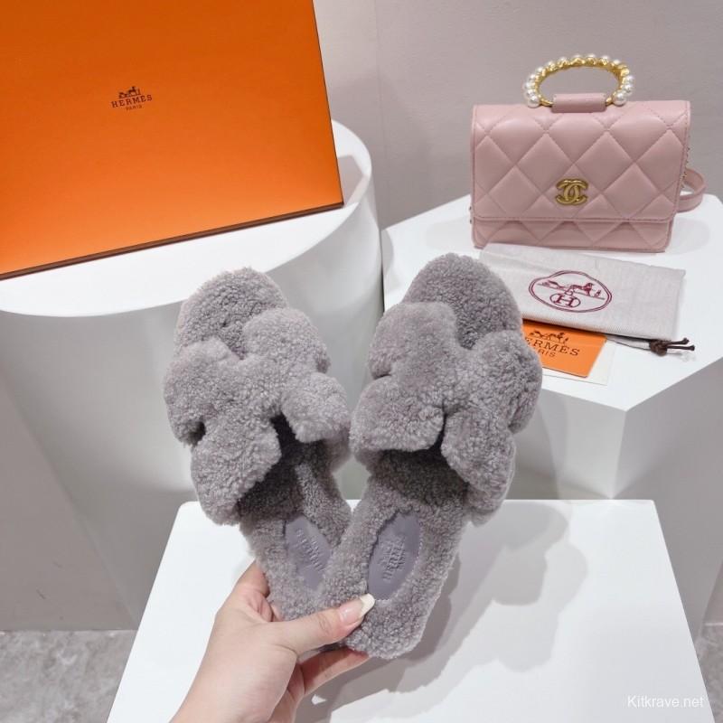 H Teddy Wool H Slippers Flat Sole Winter Edition - LY00240