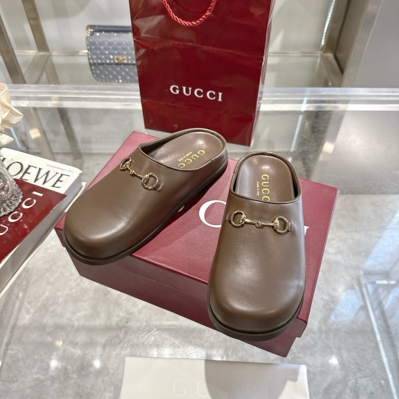 Gucci Camel Suede GG Embossed Horsebit Mule Sandals - LY00240