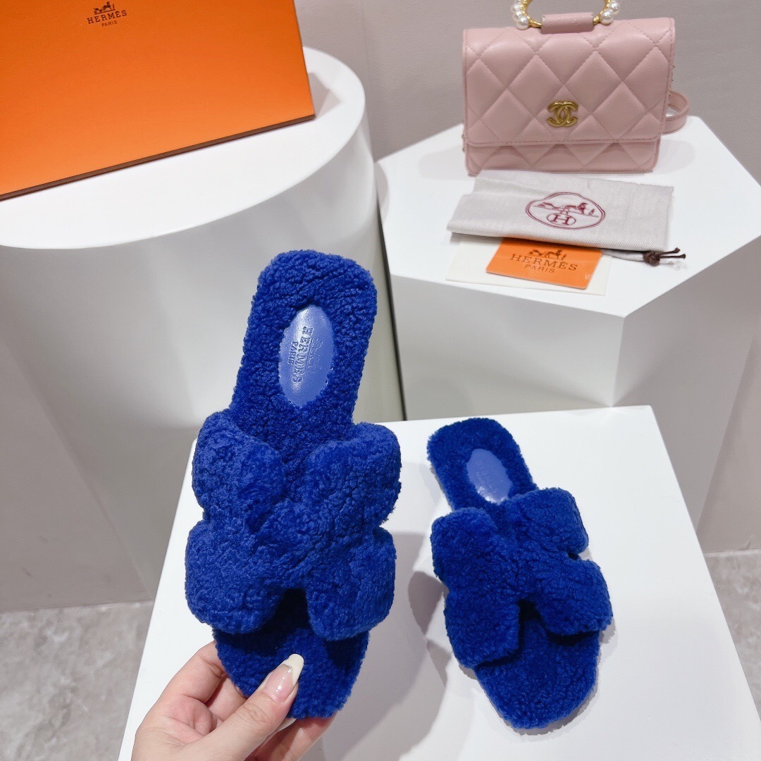 H Teddy Wool H Slippers Flat Sole Winter Edition - LY00240