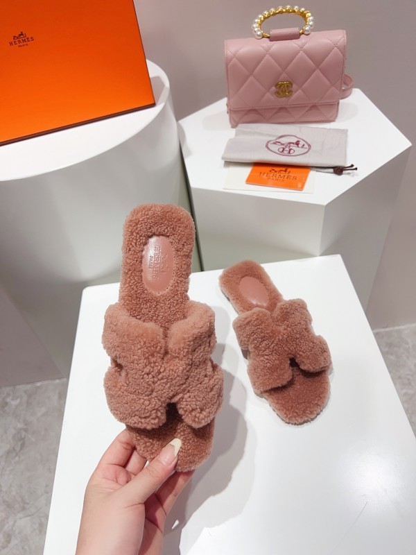 H Teddy Wool H Slippers Flat Sole Winter Edition - LY00240