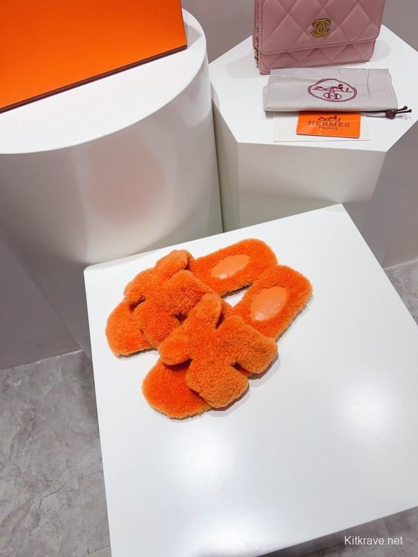 H Teddy Wool H Slippers Flat Sole Winter Edition - LY00240