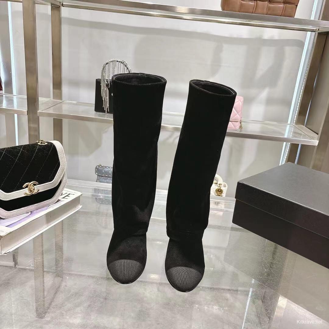 Chanel 2025/SS Small Fragrance Autumn Winter Runway Turned-Cuff Block Heel Straight Leg Boots - LY00510
