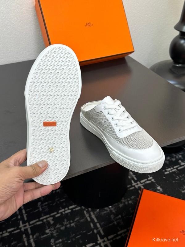 Hermes Deep Series Couple White Sneakers Casual Skate Shoes - AS00320