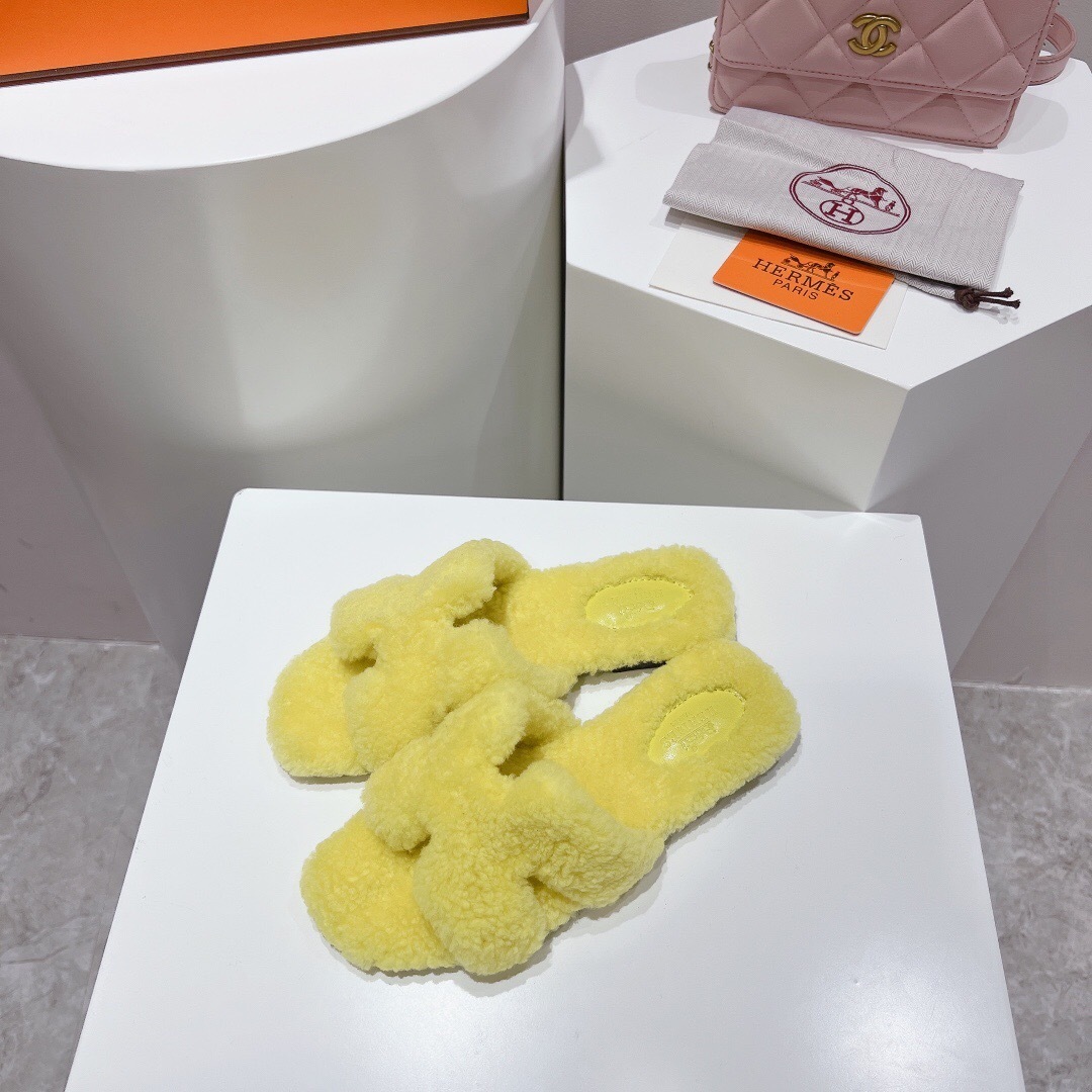 H Teddy Wool H Slippers Flat Sole Winter Edition - LY00240