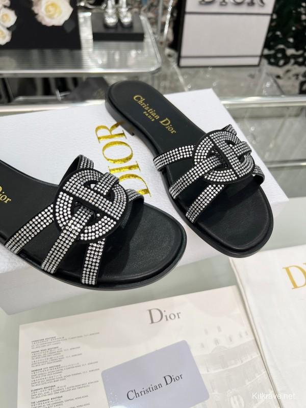 Dior D-Lane Sandals Hollow-out Design with Gold Embellishments - LY00220/LY00260