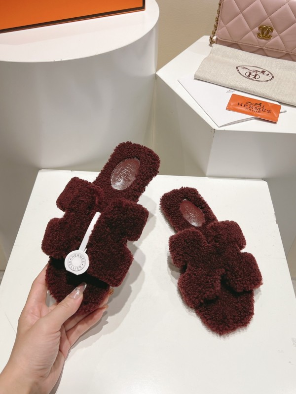 Hermès Teddy Wool Flat Slippers - LY00240