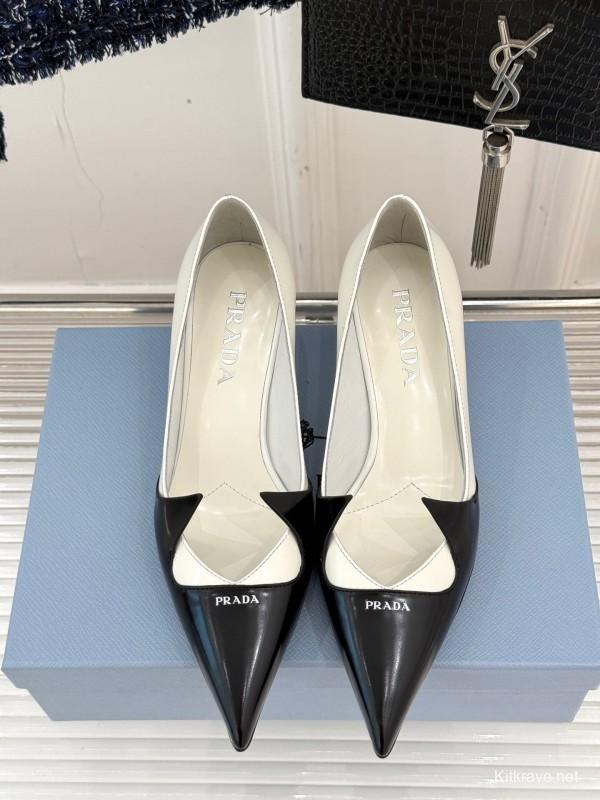 PRADA 2025/SS Catwalk Pointed Toe Kitten Heel Single Shoes - KFY00310