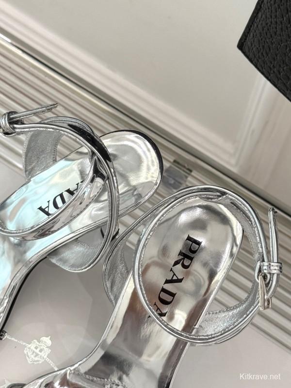 Prada 2025 SS Pointed Toe High Heel Sandals with Triangle Buckle - KFY00280