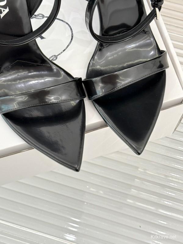 Prada 2025 SS Triangular Buckle Pointed Toe High Heel Sandals - KFY00280