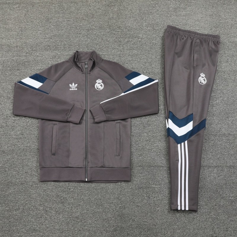 25/26 Real Madrid Light Grey Full Zipper Jacket+Long Pants