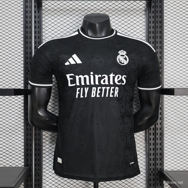 25/26 Player Version Real Madrid Black with Subtle Crest Pattern Jersey