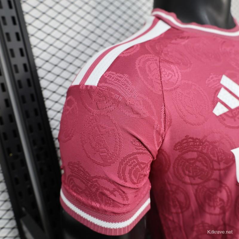 25/26  Player Version Real Madrid Third Dark Pink with all-over embossed crest pattern Jersey