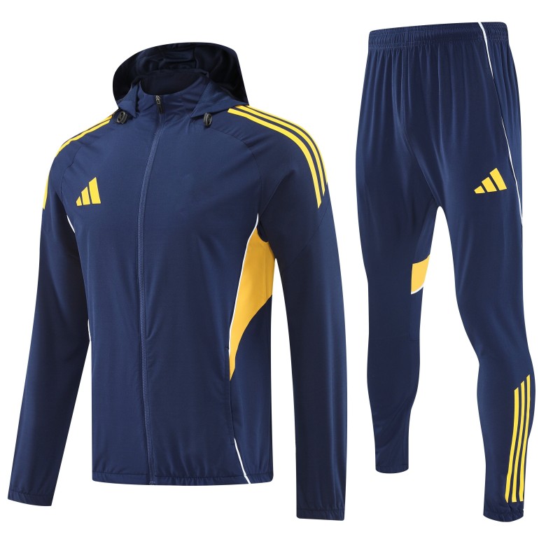 26/27 Adidas Navy Blue With Yellow logo Full Zipper Hooded Jacket Tracksuit + Long Pants