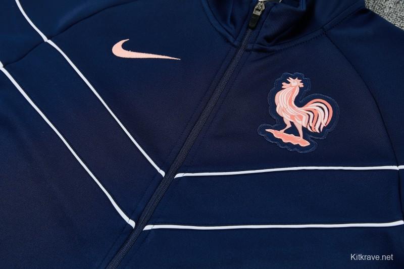 26/27 France Navy Blue Full Zipper Jacket Tracksuit +  Long Pants