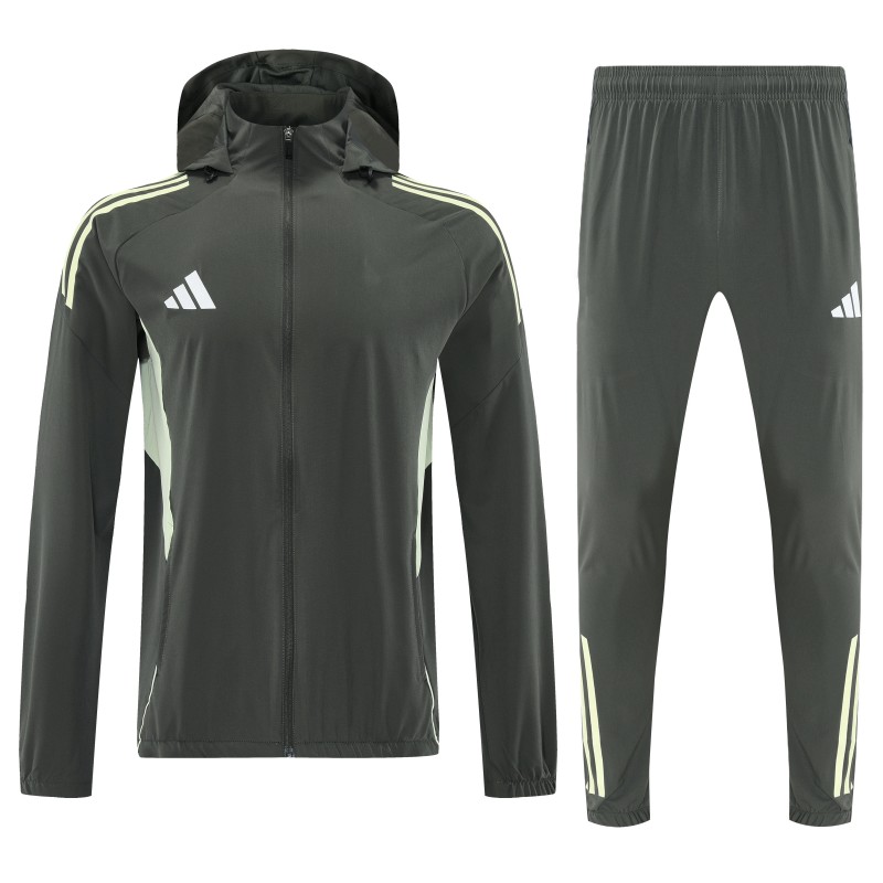 26/27 Adidas Dark Olive Green Full Zipper Hooded Jacket Tracksuit + Long Pants