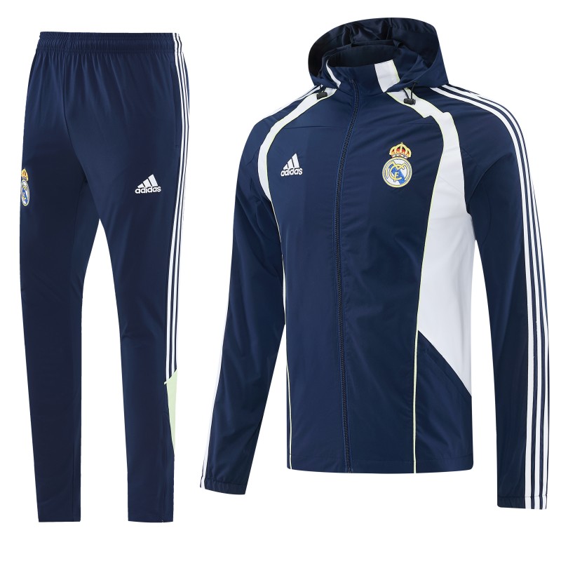 26/27 Real Madrid Navy Blue Full Zipper Hooded Windbreaker Tracksuit + Long Pants