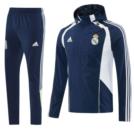 26/27 Real Madrid Navy Blue Full Zipper Hooded Windbreaker Tracksuit + Long Pants