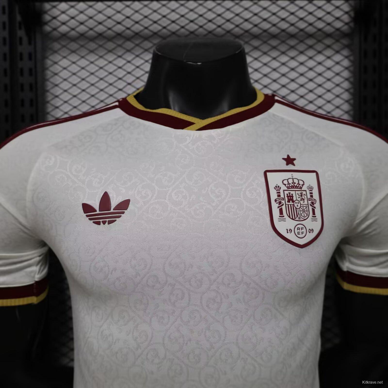 Player Version 2026 Spain  White with Burgundy & Gold Detail Away Jersey