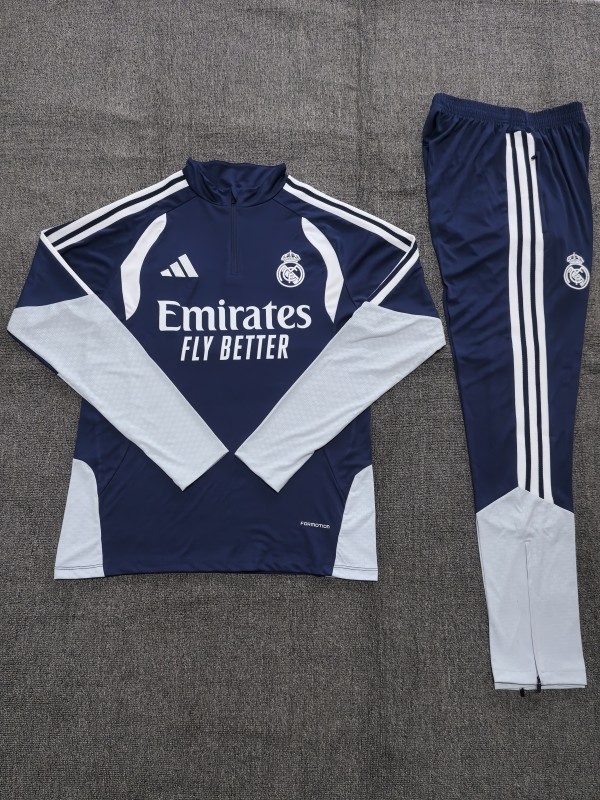 26/27 Kids Real Madrid Away Navy Blue Half Zipper Jacket Tracksuit + Long Pants