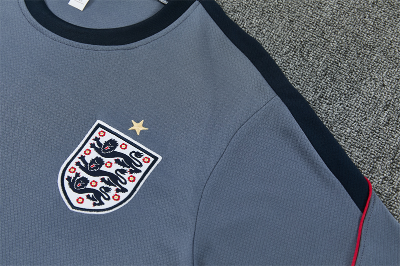 2026 England Grey Short Sleeve+ Navy Blue Soccer Shorts