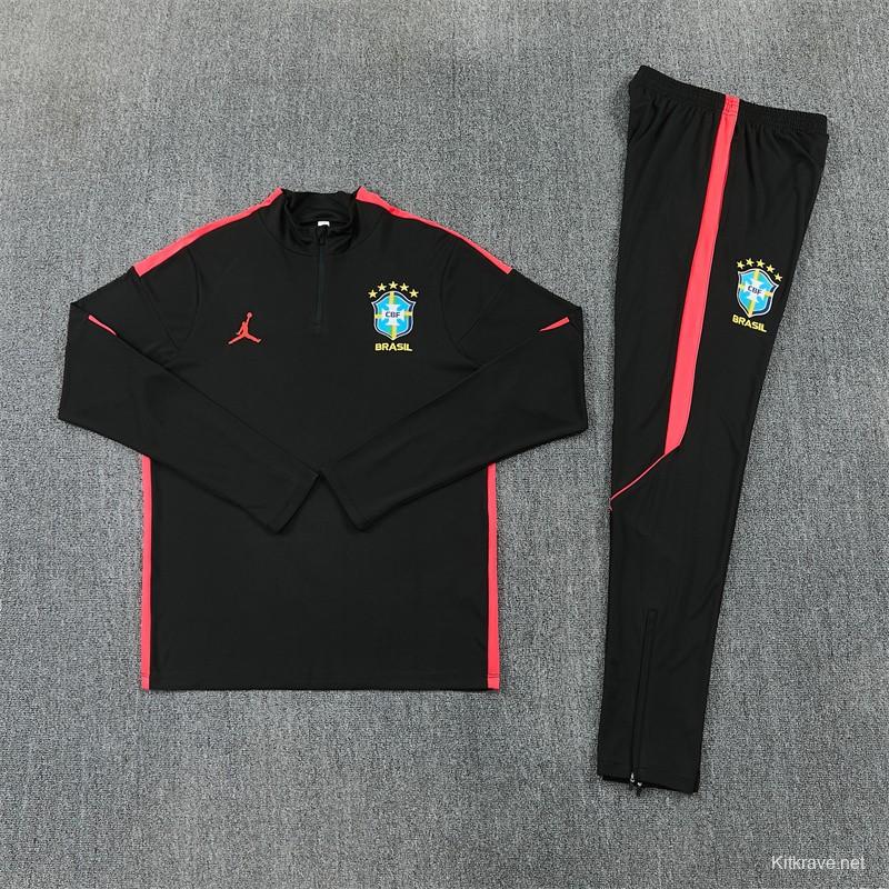 26/27 Brazil Black & Red Half Zipper Jacket Tracksuit + Long Pants